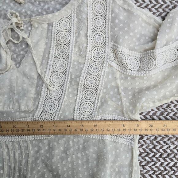 Meadow Rue Women 100% Silk Ivory Sheer Embroidered Top S Boho Romantic Festival - Picture 9 of 10